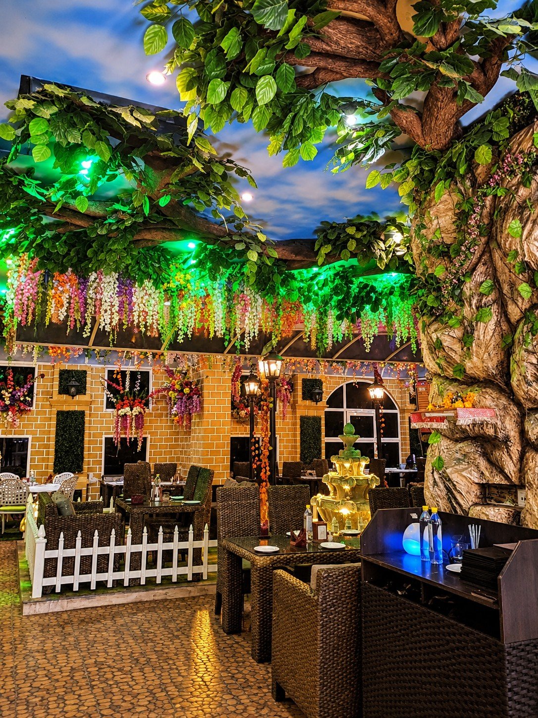 Immersive garden-theme restaurant interior crafted by Tirupati Graphics